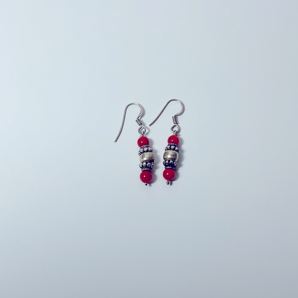 Elegant Silver and Red Beaded Earrings